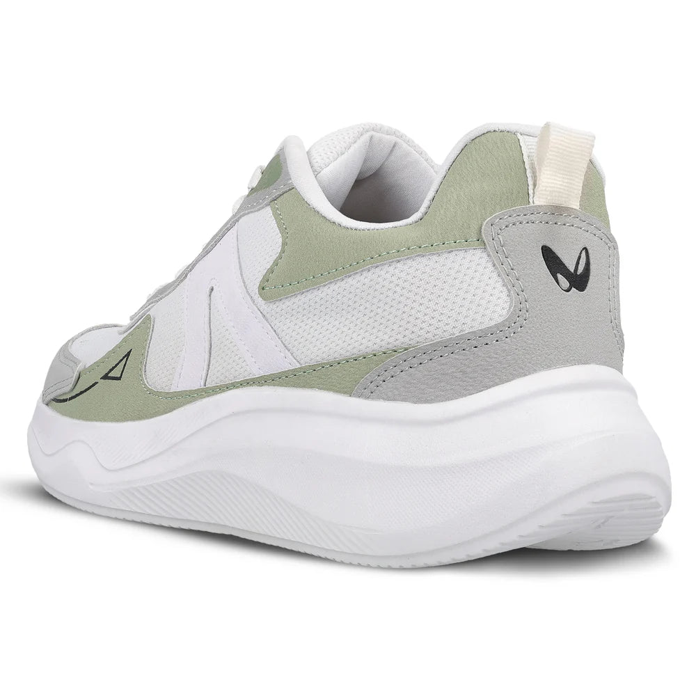 Breathable Mens Lace Up Sports Shoes White Green Comfortable