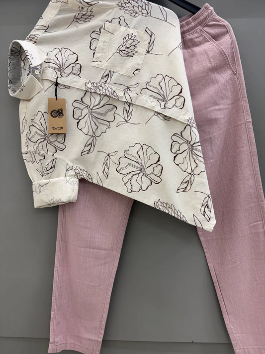 Stylish Men’s Linen Printed Shirt with Linen Pant Full Outfit for Modern Everyday Fashion