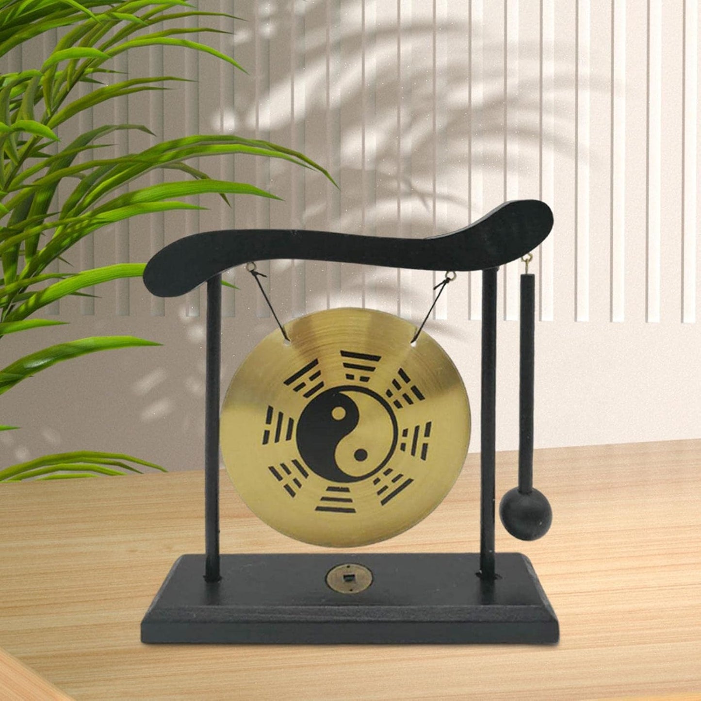 Traditional Brass Mini Gong Feng Shui Desk Ornament for Home and Kitchen
