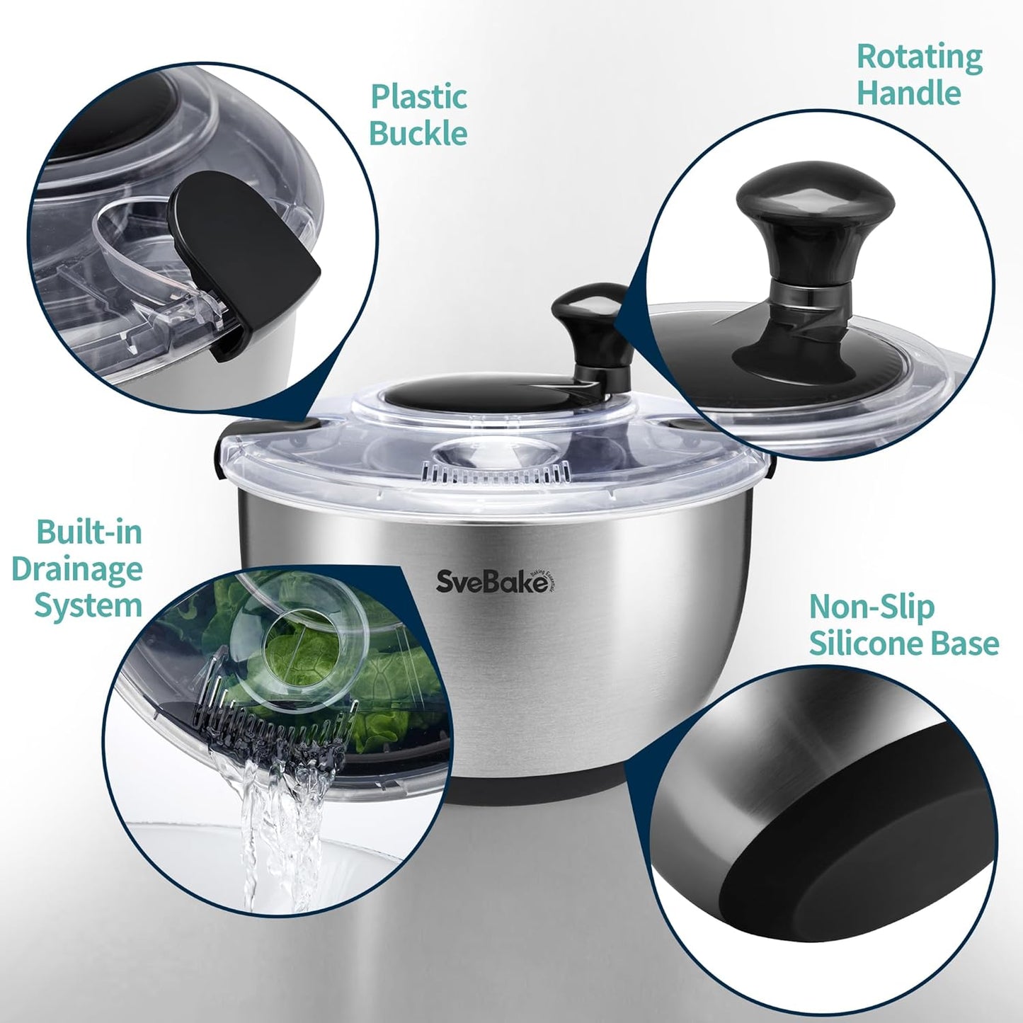 Crank Operated Salad Spinner Quick Wash Lettuce Dryer and Veggie Cleaner