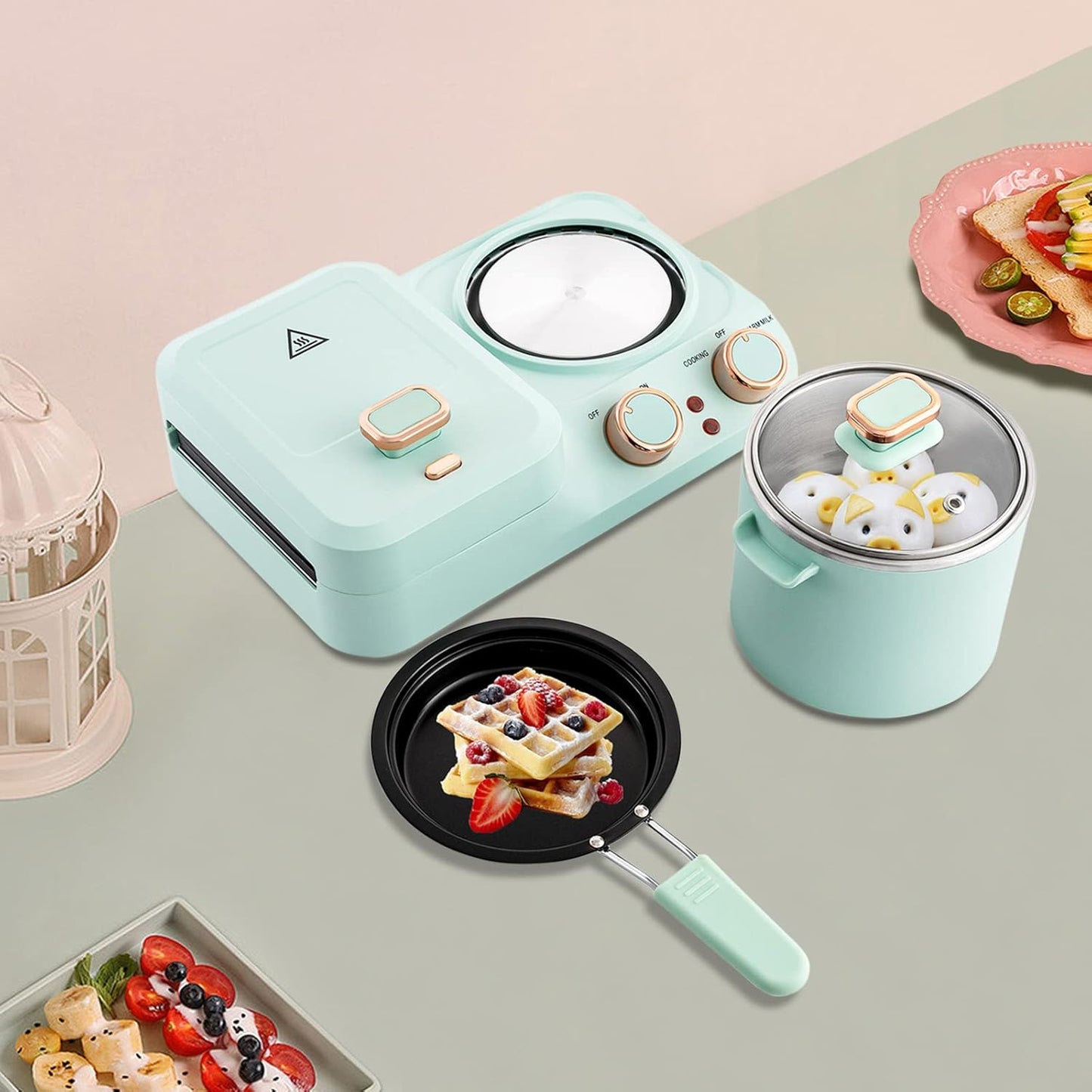Stylish Retro Breakfast Maker 3 in 1 Multi-Function Cooker with Egg and Sandwich