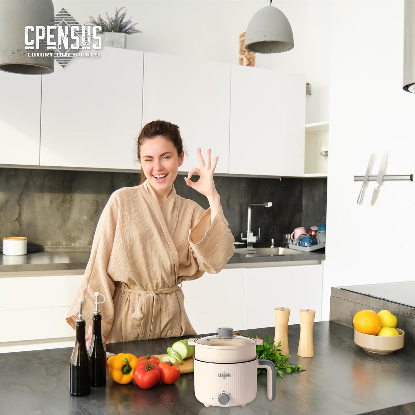 Portable Electric Kettle with Steamer Multipurpose Non Stick Hotpot for Home Cooking