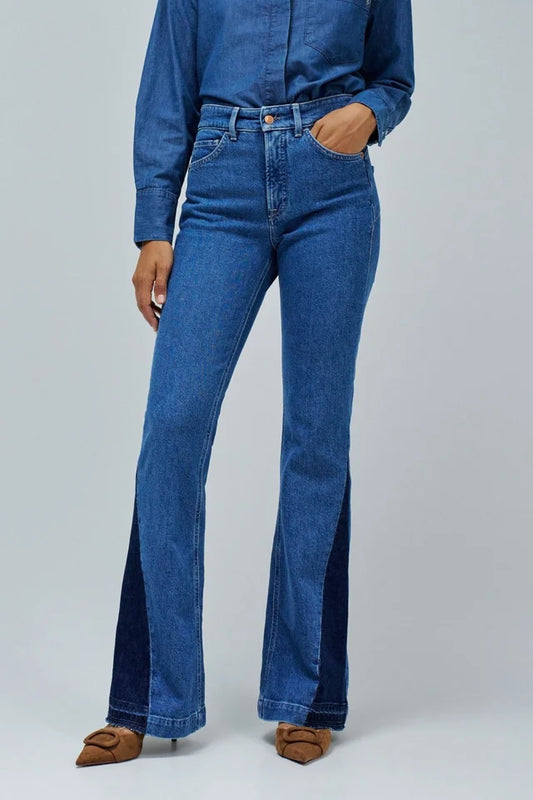 Contemporary Faith Flare Jeans with Push-In Waist and Stylish Detailing