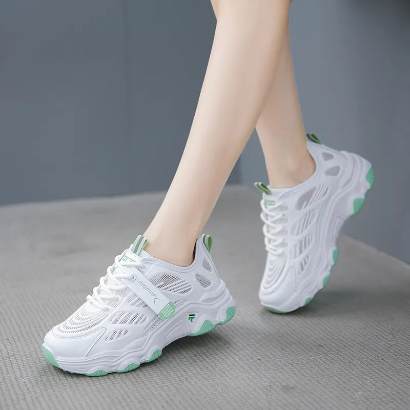 Breathable White Vulcanized Sneakers Women’s Casual Slip On Lightweight Everyday Footwear