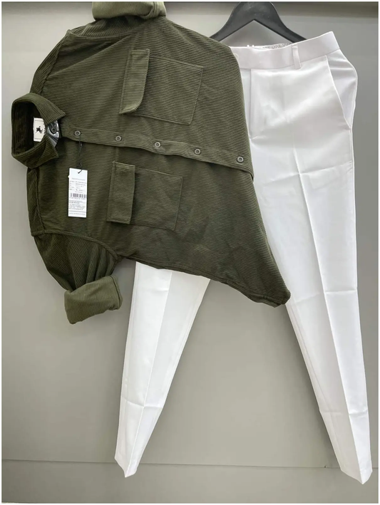 Fashionable Cotton Oxford Shirt and Trouser Outfit for Men Offering Sleek Contemporary Smart Casual Appeal