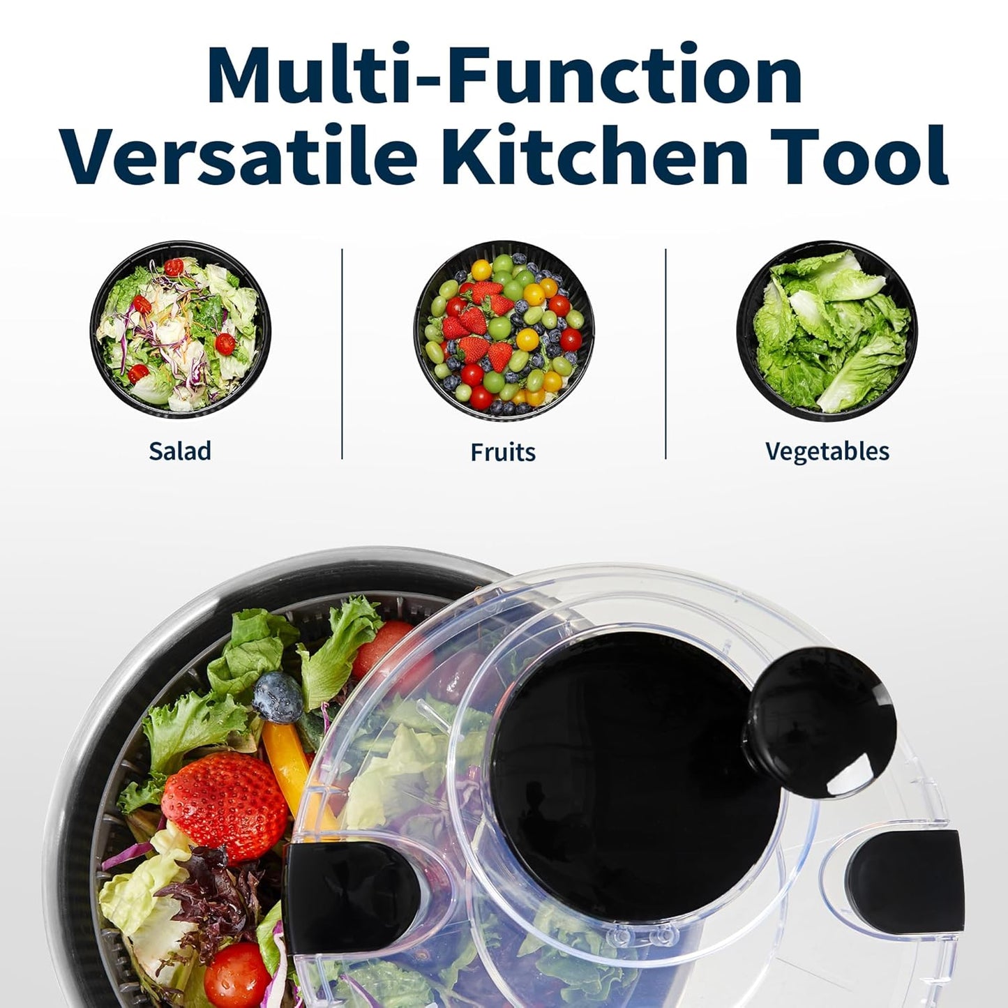 Crank Operated Salad Spinner Quick Wash Lettuce Dryer and Veggie Cleaner