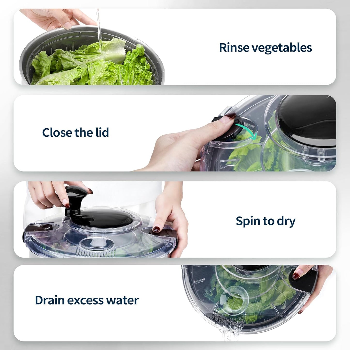 Crank Operated Salad Spinner Quick Wash Lettuce Dryer and Veggie Cleaner