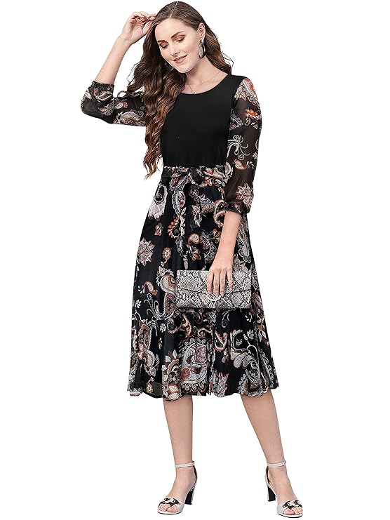 Trendy Chiffon Western Dress for Women Midi Dress Stylish Outfit Perfect for Work and Events