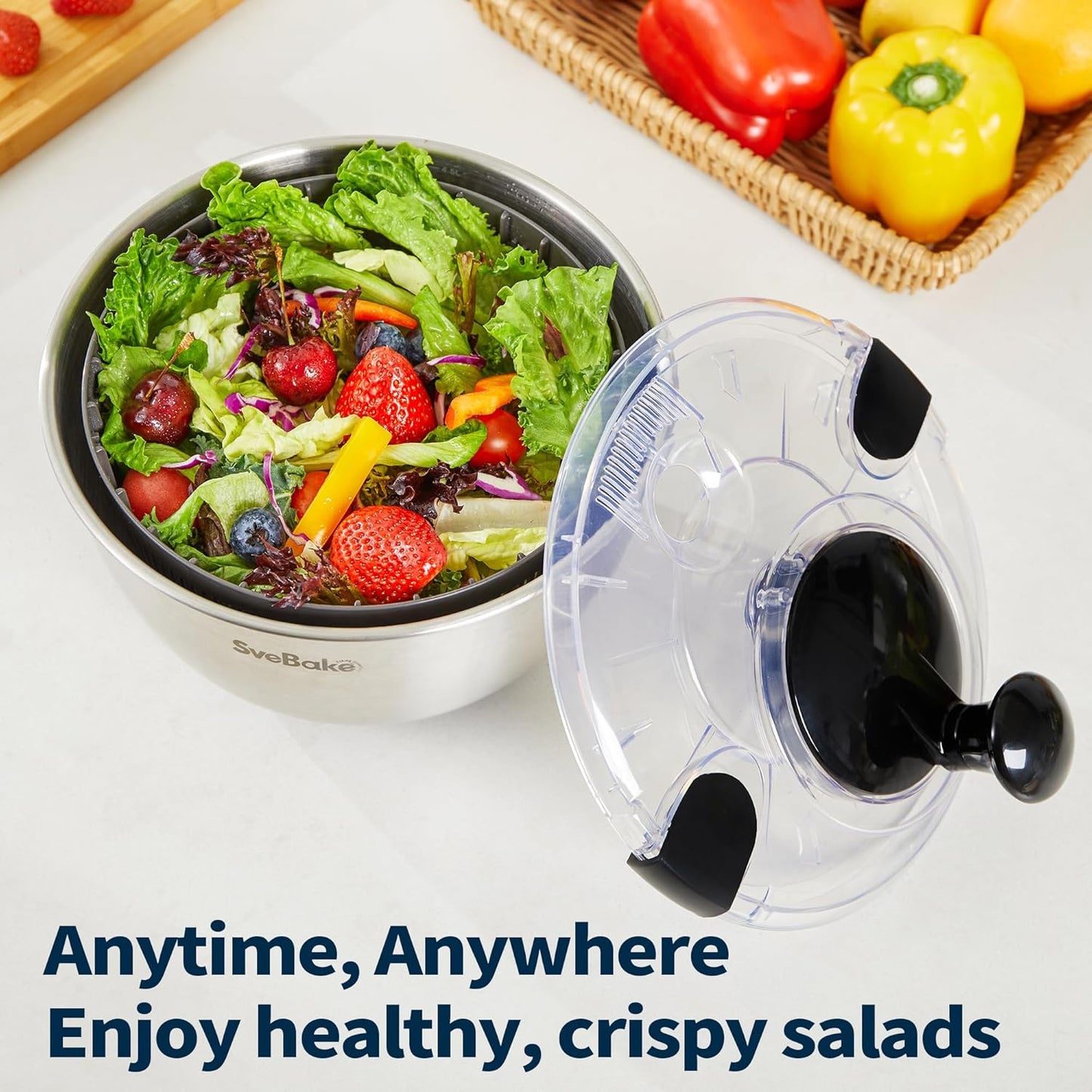 Crank Operated Salad Spinner Quick Wash Lettuce Dryer and Veggie Cleaner