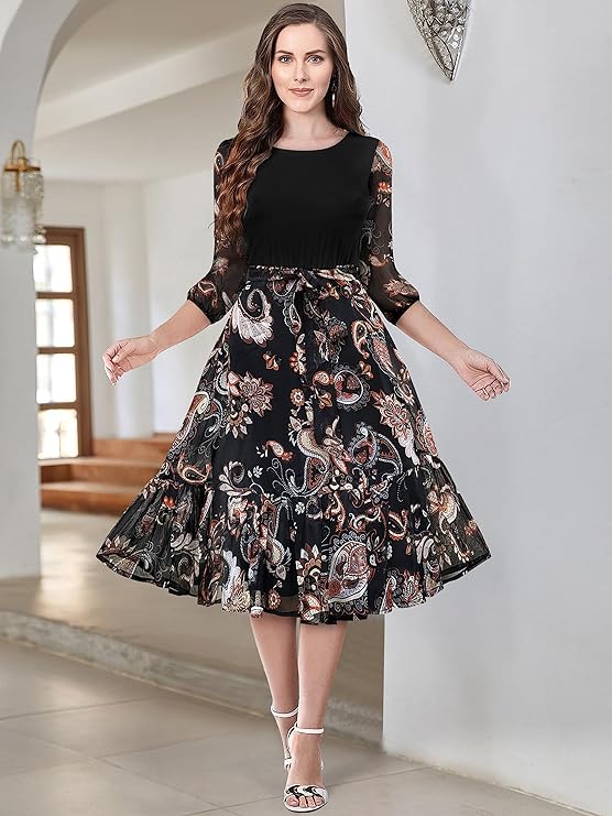 Trendy Chiffon Western Dress for Women Midi Dress Stylish Outfit Perfect for Work and Events