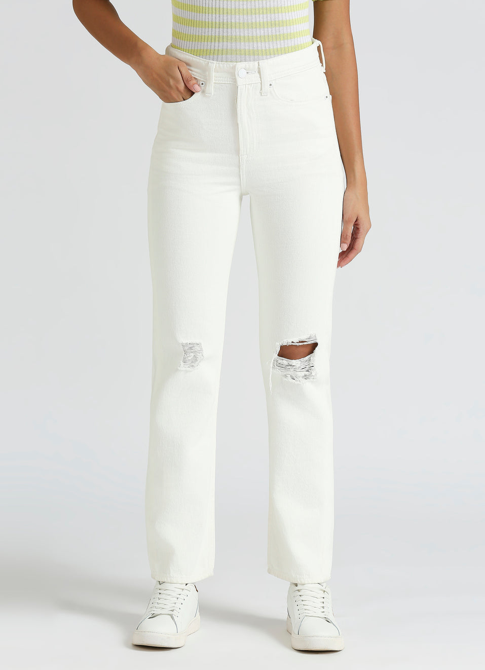 Elegant Slim Fit White High Waist Jeans Mary Collection Women’s Casual and Formal Denim Pants