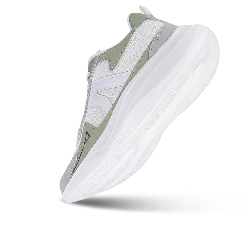 Breathable Mens Lace Up Sports Shoes White Green Comfortable