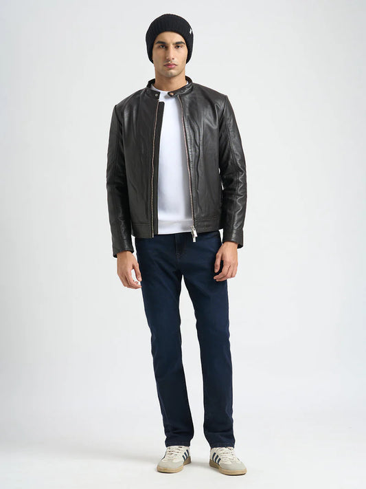 Durable Dark Blue Mid Rise Straight Fit Jeans with Authentic Denim Look