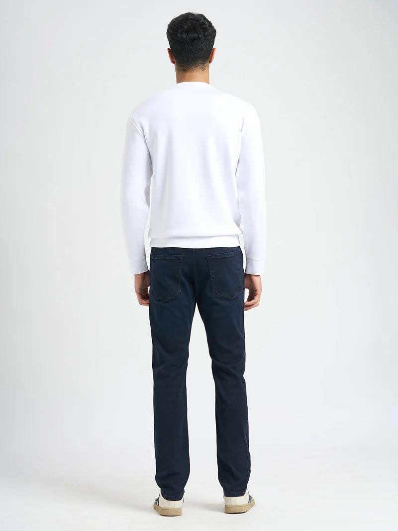 Durable Dark Blue Mid Rise Straight Fit Jeans with Authentic Denim Look