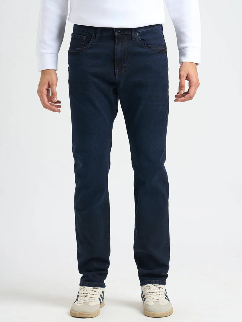Durable Dark Blue Mid Rise Straight Fit Jeans with Authentic Denim Look