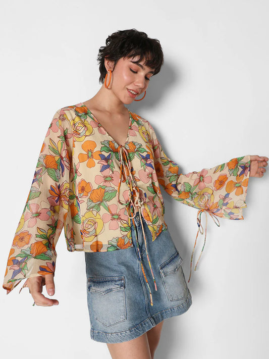 Summer Women’s Multi Colour Floral Printed Top Comfortable Oversized Tee for Street Style