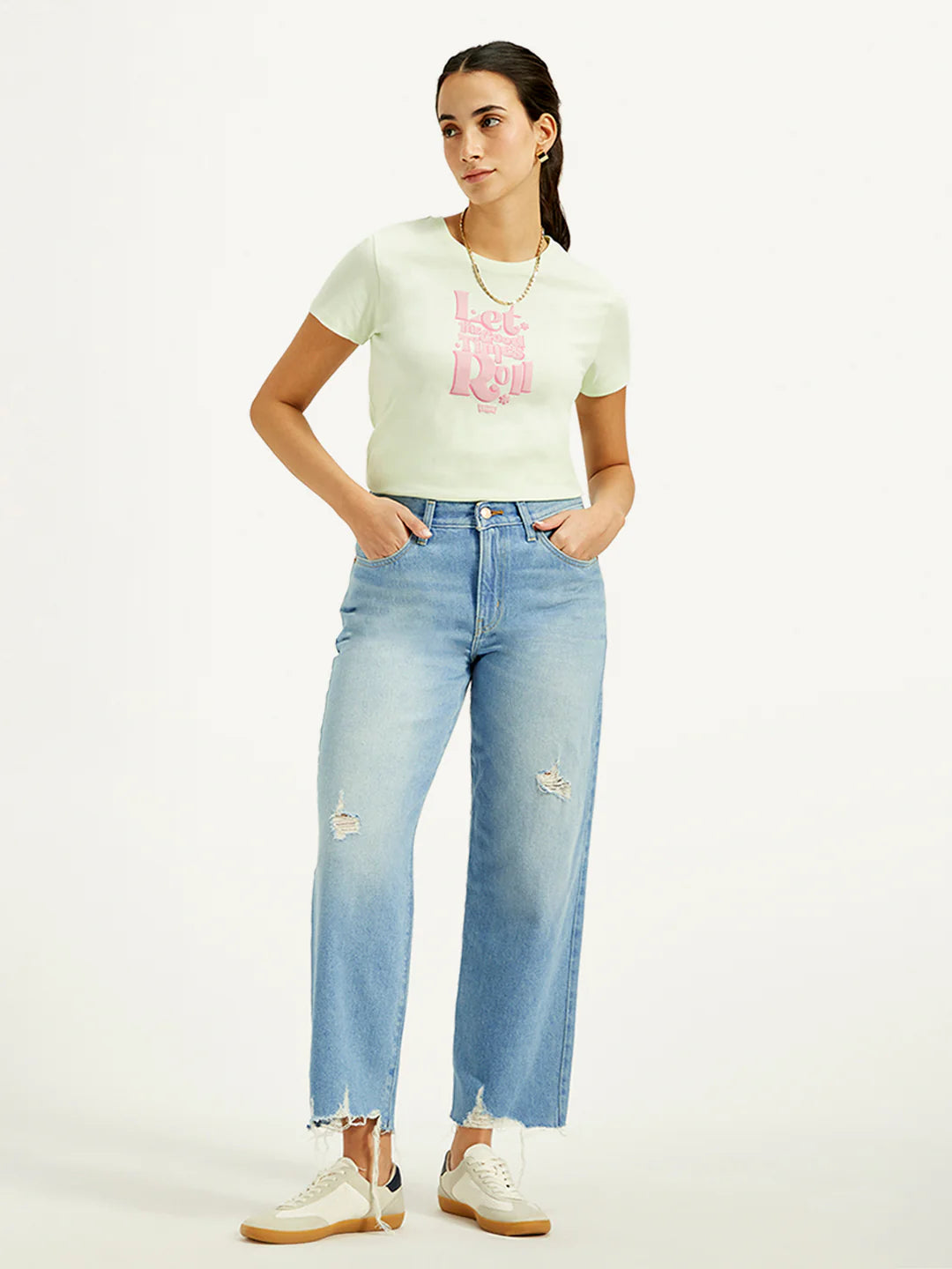 Classic Mid Rise Baggy Fit Blue Jeans for Women Stylish and Comfortable