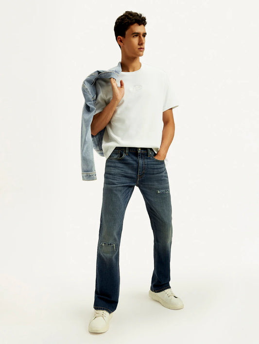 Classic Men’s Dark Indigo Tinted Bootcut Fit Mid Rise Jeans Durable Everyday Denim with Modern Styling and Relaxed Comfort