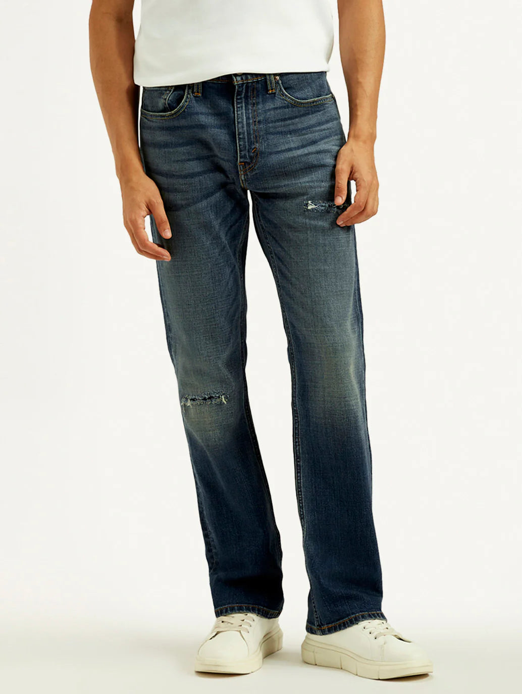Classic Men’s Dark Indigo Tinted Bootcut Fit Mid Rise Jeans Durable Everyday Denim with Modern Styling and Relaxed Comfort