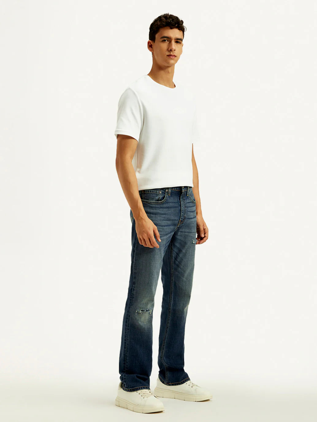 Classic Men’s Dark Indigo Tinted Bootcut Fit Mid Rise Jeans Durable Everyday Denim with Modern Styling and Relaxed Comfort