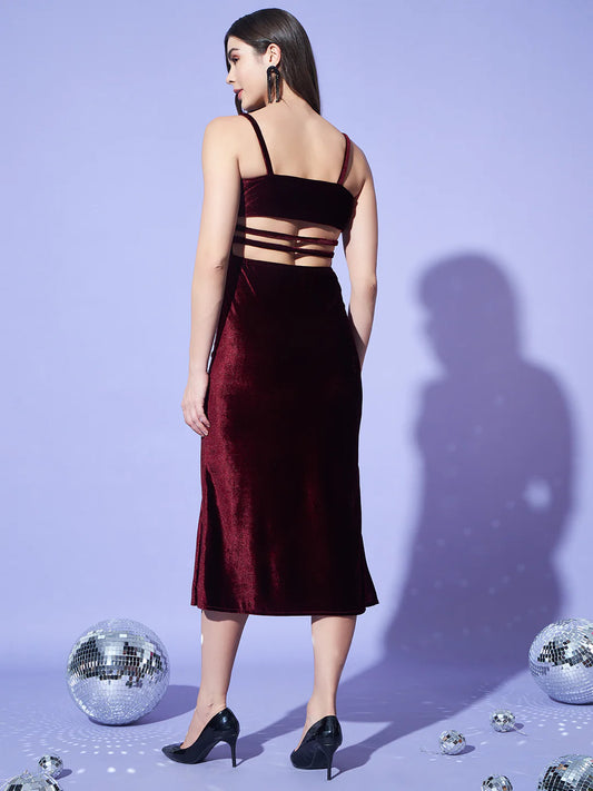 Maxi Dress Women’s Velvet Sleeveless Front Cut-Out Design with Strappy Back Trendy Look for Evening Wear