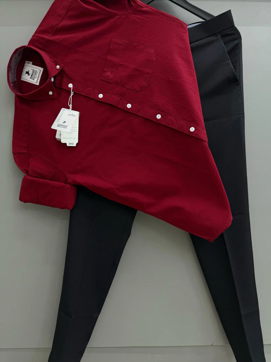 Red Cotton Oxford Shirt with Black Formal Pant Stylish Men’s Outfit for Office and Events