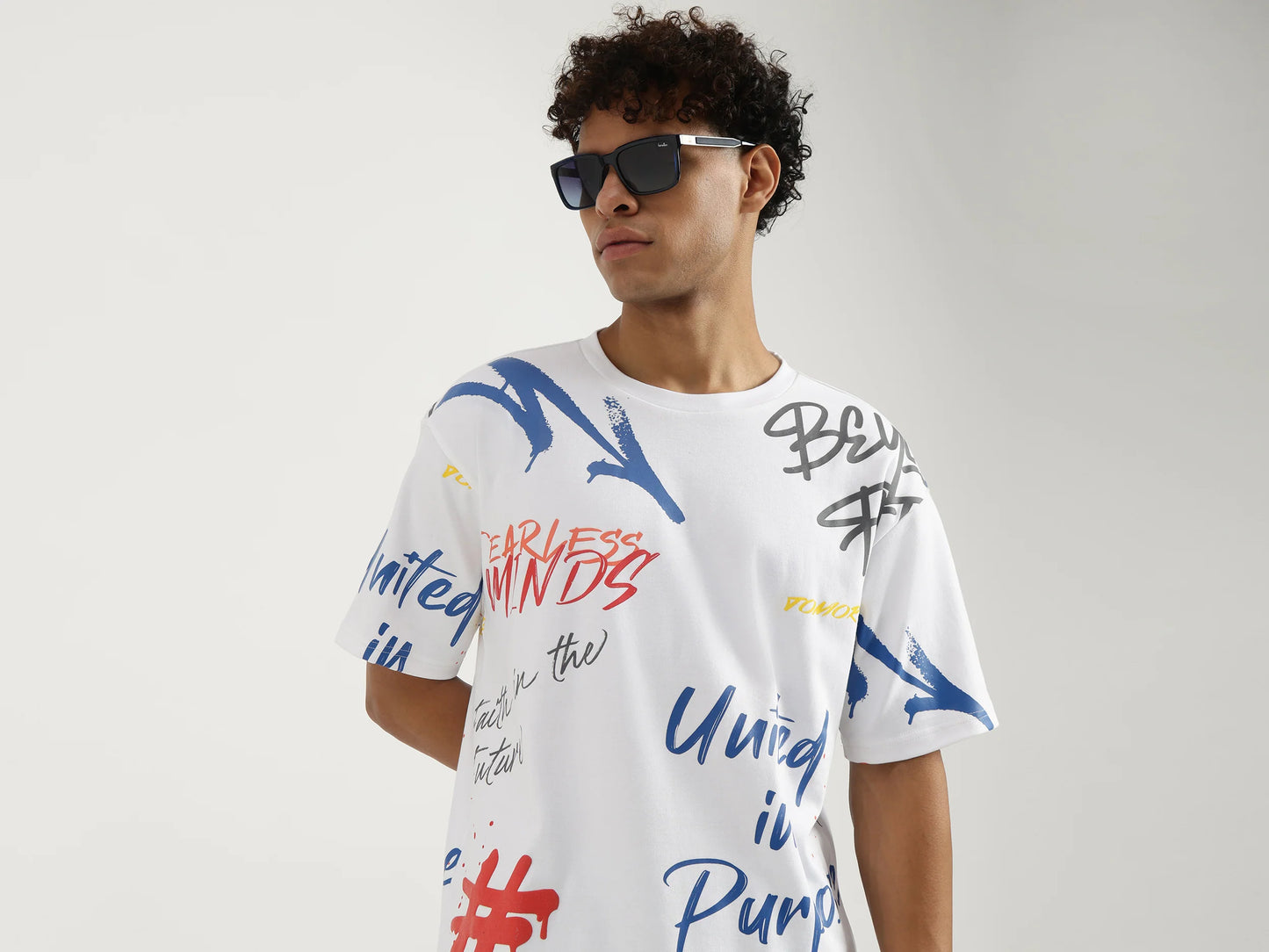 Boxy Mens T Shirt Round Neck Typography Everyday Wear