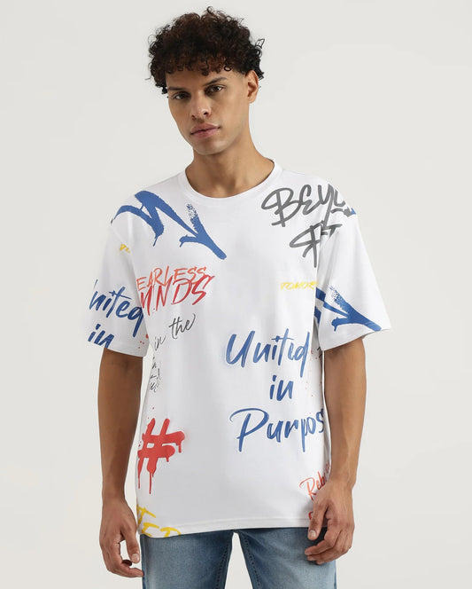 Boxy Mens T Shirt Round Neck Typography Everyday Wear