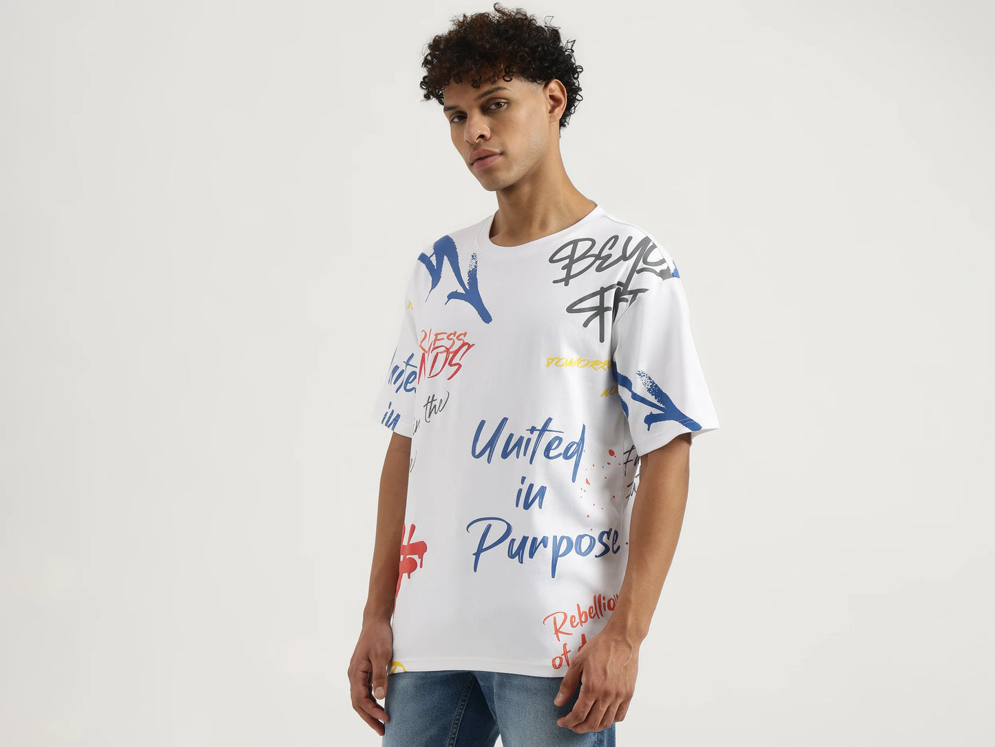 Boxy Mens T Shirt Round Neck Typography Everyday Wear