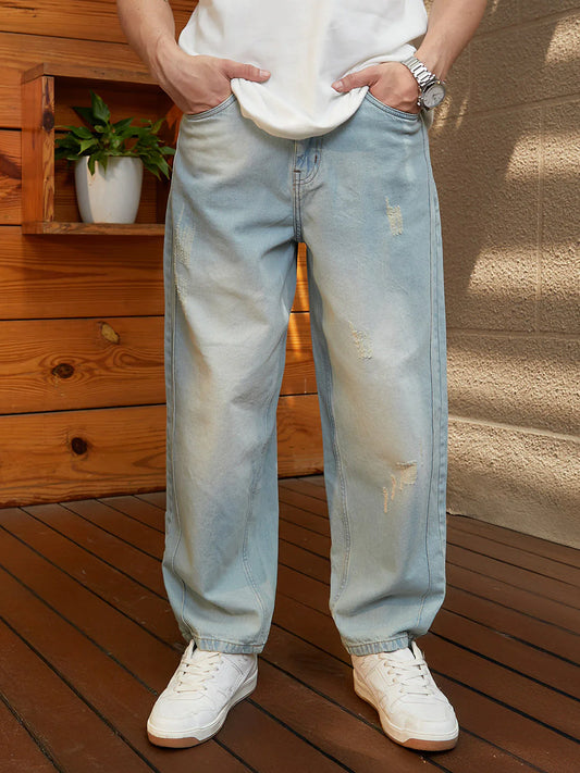 Modern Men’s Light Wash Baggy Denim Jeans Relaxed Fit Denim Perfect for Daily Outfits and Travel