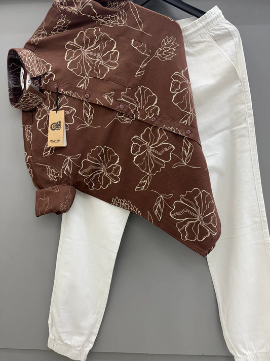 Lightweight Linen Printed Shirt with Linen Pant Full Outfit for Comfortable Summer Style
