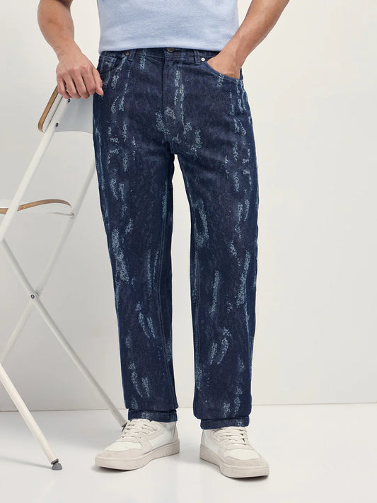 Modern Men’s Straight Fit Denim with Unique Bleached Wash | Relaxed Fit Jeans Ideal for Daily Fashion and Comfort