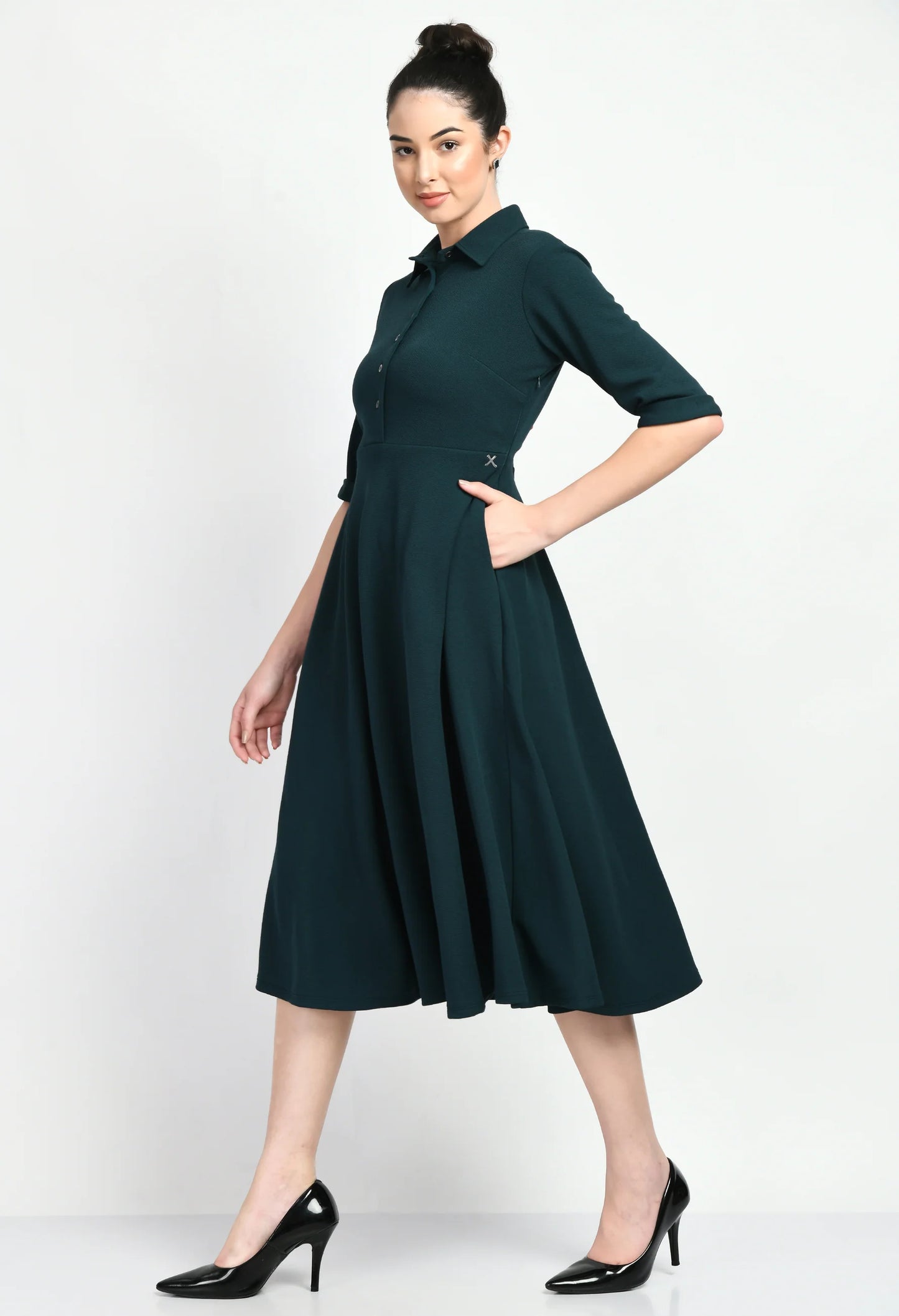 Trendy Fit and Flared Shirt Midi Dress Perfect Everyday and Semi-Formal Look for Women