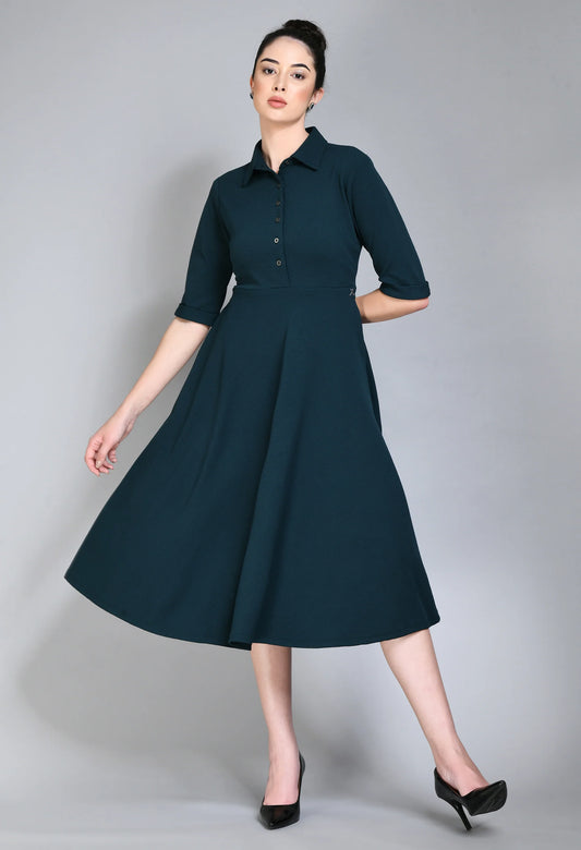 Trendy Fit and Flared Shirt Midi Dress Perfect Everyday and Semi-Formal Look for Women