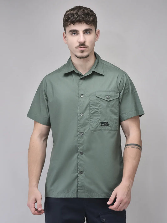 Men’s Casual Frosty Green Cotton Shirt for Office, Travel, and Weekend Wear