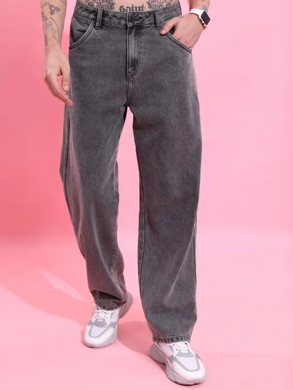 Comfortable Grey Straight Fit Jeans for Men Durable Soft Denim Perfect for Travel, Parties, and Casual Daily Wear
