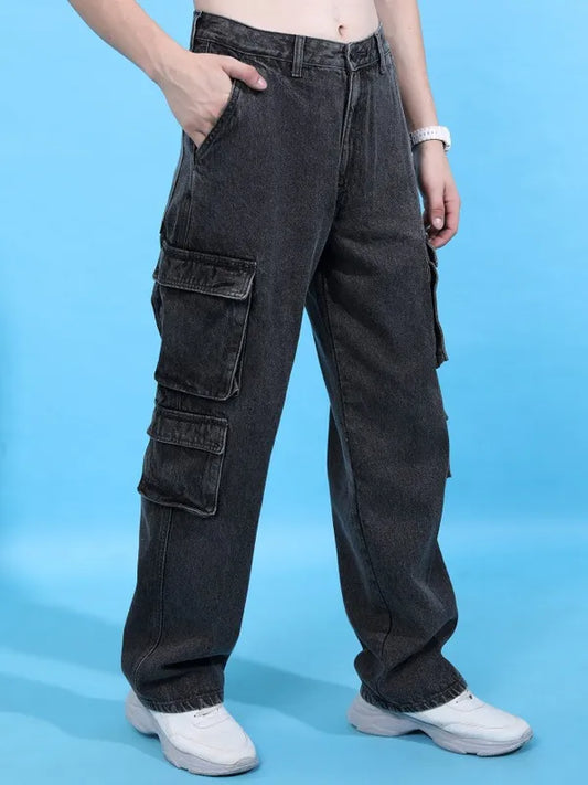 Modern Dark Grey Relaxed Fit Denim Jeans for Men with Comfortable Fit