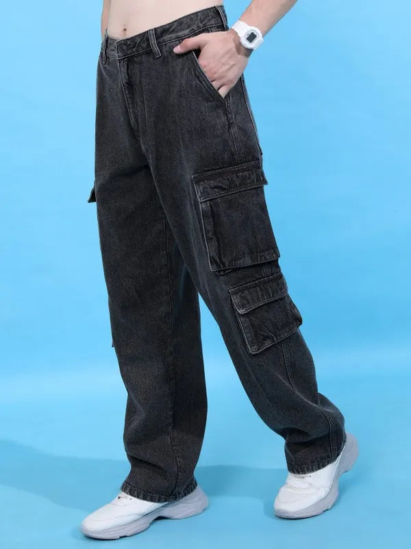 Modern Dark Grey Relaxed Fit Denim Jeans for Men with Comfortable Fit