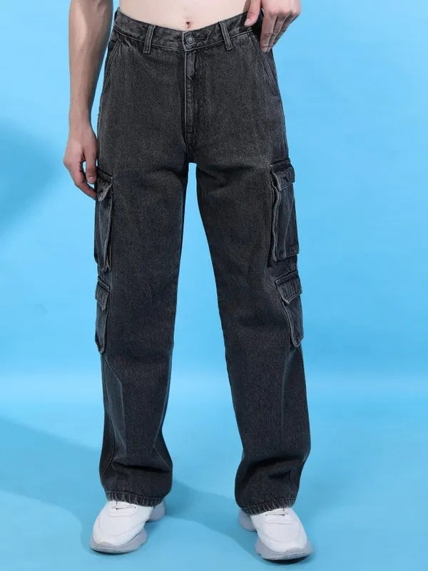 Modern Dark Grey Relaxed Fit Denim Jeans for Men with Comfortable Fit