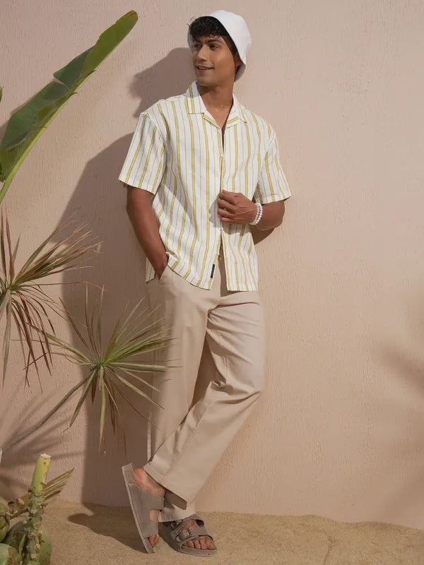 Men’s Olive Oversized Fit Shirt with Stripes Perfect for Casual Styling