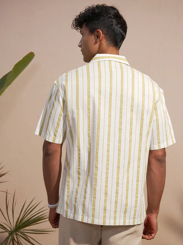 Men’s Olive Oversized Fit Shirt with Stripes Perfect for Casual Styling