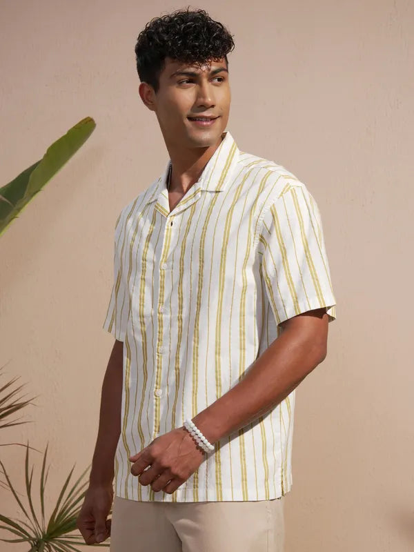 Men’s Olive Oversized Fit Shirt with Stripes Perfect for Casual Styling
