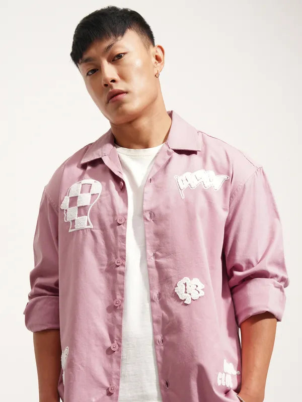 Elegant Men’s Oversized Pink Shirt Embroidery Detailing Perfect for Day and Evening Wear