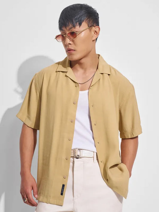 Elegant Men’s Mustard Solid Casual Shirt for Work, Outings, and Daily Wear