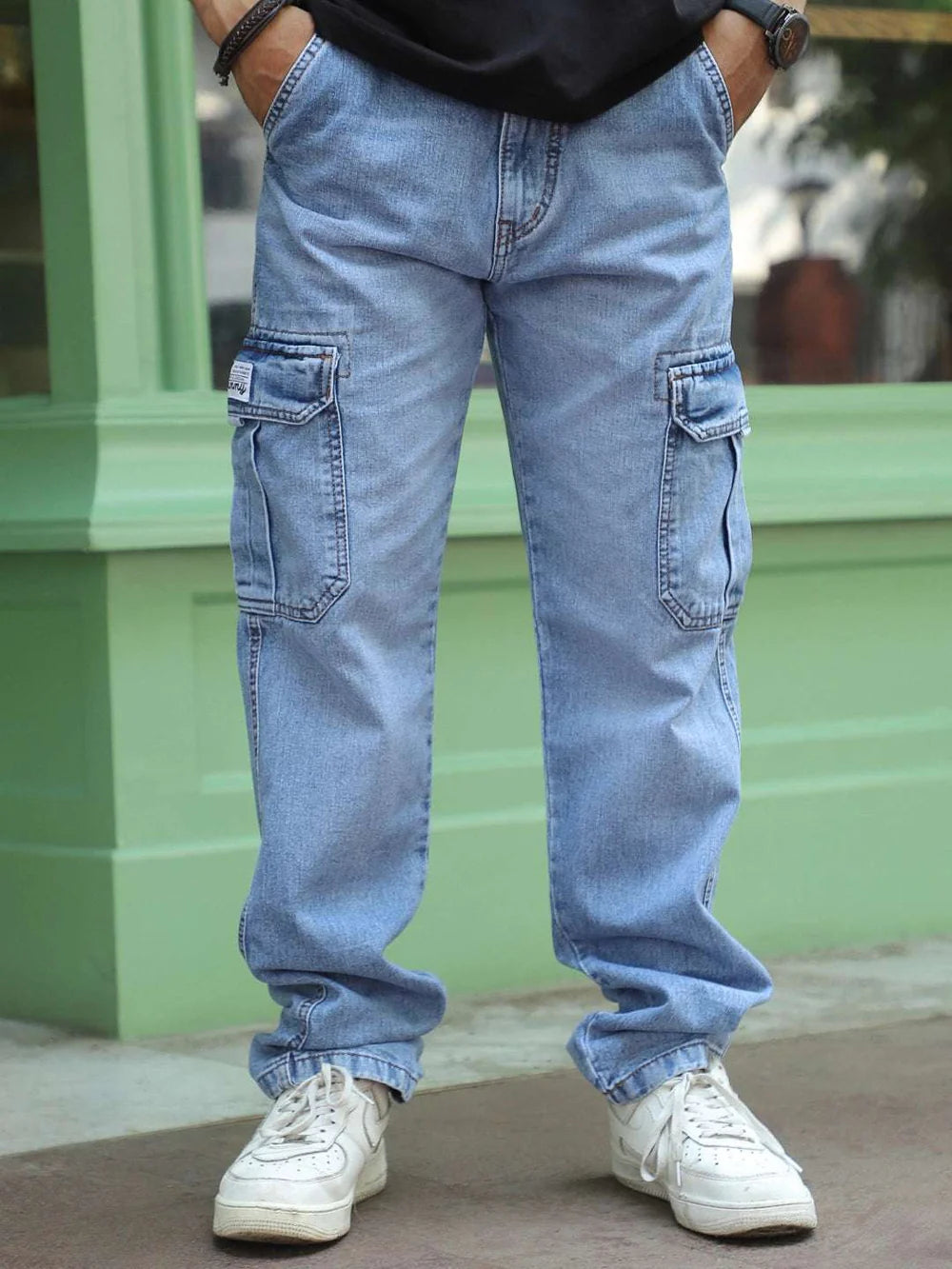 Vireon Light Blue Baggy Fit Denim Cargo Trendy Stylish Jeans for Men Suitable for Streetwear, Travel, and Everyday Outfits