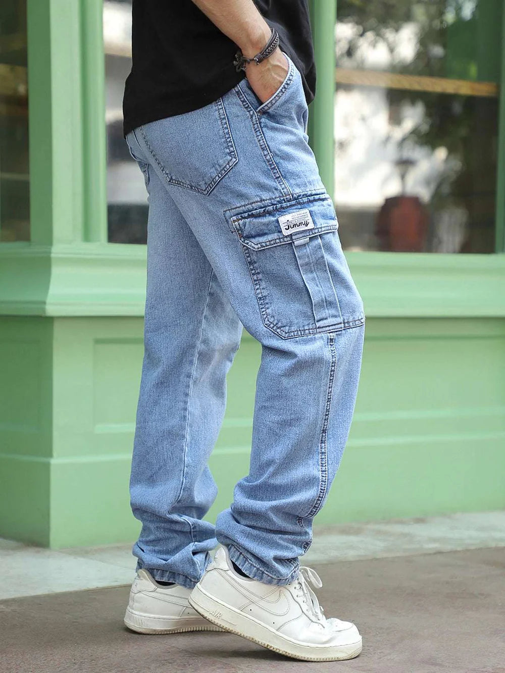 Vireon Light Blue Baggy Fit Denim Cargo Trendy Stylish Jeans for Men Suitable for Streetwear, Travel, and Everyday Outfits
