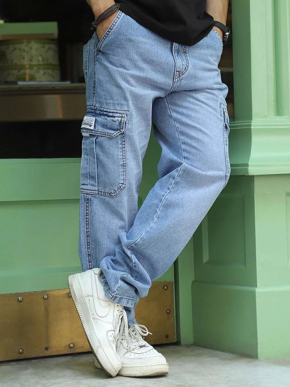 Vireon Light Blue Baggy Fit Denim Cargo Trendy Stylish Jeans for Men Suitable for Streetwear, Travel, and Everyday Outfits