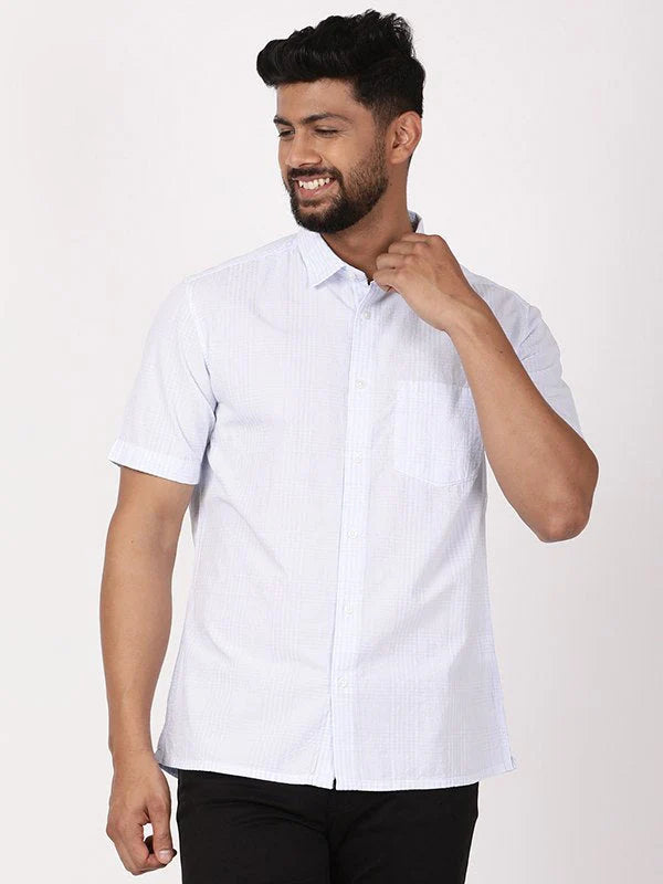 Premium Men’s Checked Cotton Shirt with Short Sleeves and Modern Fit