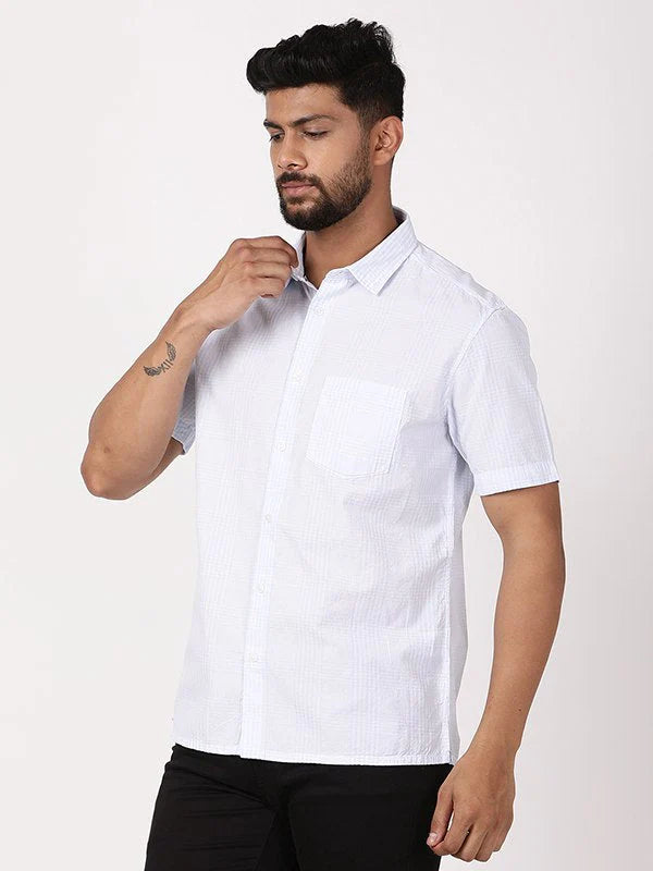 Premium Men’s Checked Cotton Shirt with Short Sleeves and Modern Fit