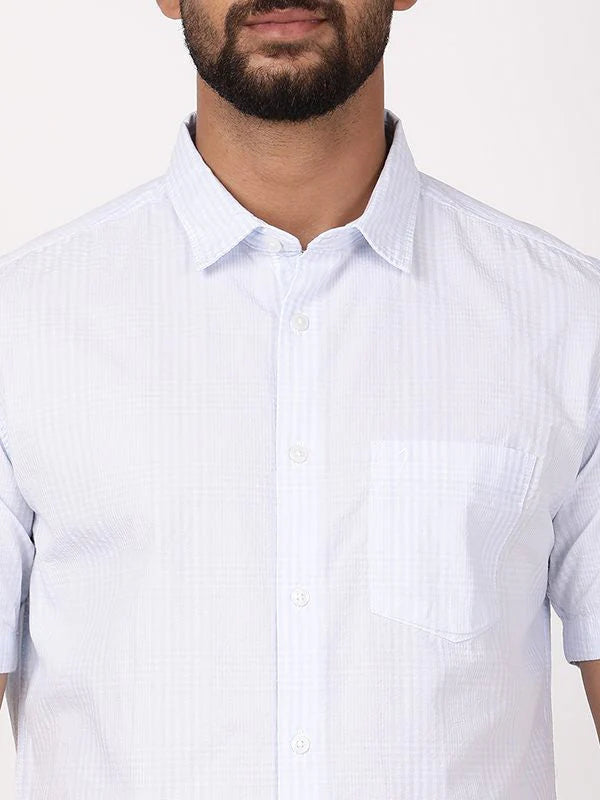 Premium Men’s Checked Cotton Shirt with Short Sleeves and Modern Fit